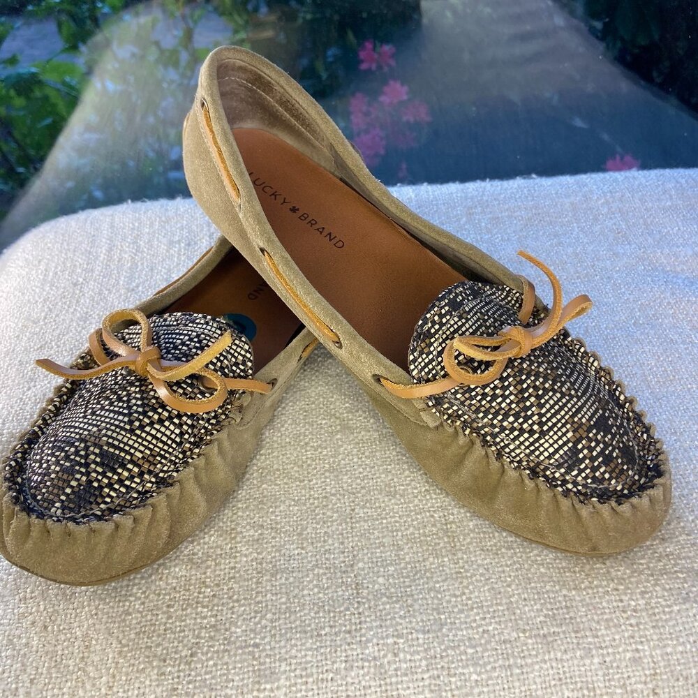 Lucky Brand Abelle leather with front beads loafer moccasins flat shoes, size 10